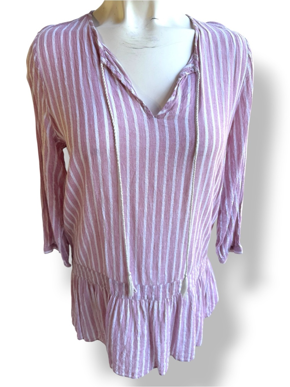 REPEAT Brand dress linen rayon blend pink mauve stripe copper metallic Size 42/L